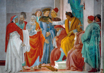Peter and Paul quarrelling in front of Nero, fresco by Filippino Lippi, c.1482 © akg-images.