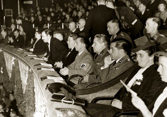 Nazi dignitaries, including Goebbels, at a film screening, c.1940.