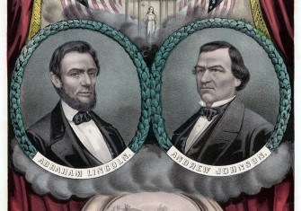 Poster for the Lincoln and Johnson ticket by Currier and Ives, 1864.