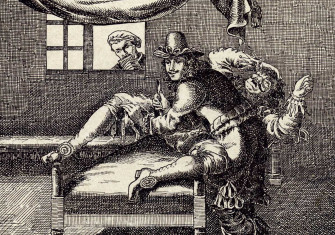 Patient under restraint. 17th-century engraving by J. Droit © Mary Evans Picture Library.