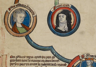 St Edith  in a genealogical roll of the kings of England, c.1300-40 (detail).