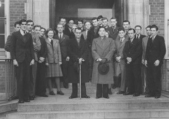 The ‘Course Boys’ outside Ivyholme at Dulwich College. Sandy Wilson  is fourth from left in the front row; Peter Parker  is sixth from left.