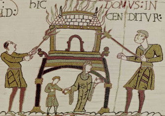 ‘Here, a house is burned’, Bayeux Tapestry, 11th century.