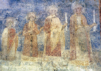 mural depicting the daughters of Yaroslav the Wise, Saint Sophia Cathedral, Kyiv. Anne is possibly the figure second from left.