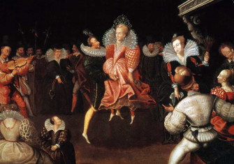 Dancing la volta, often said to depict Elizabeth I with Robert Dudley, 1st Earl of Leicester, 16th century. 