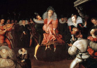 Dancing la volta, often said to depict Elizabeth I with Robert Dudley, 1st Earl of Leicester, 16th century. 