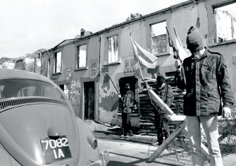 Members of the Official IRA manning a barricade, the Bogside, Derry, April 1972.