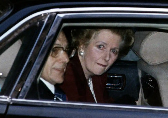 Margaret Thatcher leaves Downing Street for the last time, 28 November 1990.