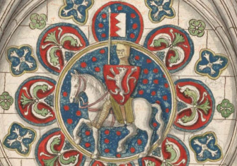 Simon de Montfort, in a drawing of a stained glass window found at Chartres Cathedral