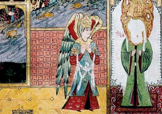 Muhammad is visited by the Archangel Gabriel at Al-Masjid an-Nabawi, the Prophet’s Mosque, Medina. Turkish, 18th century