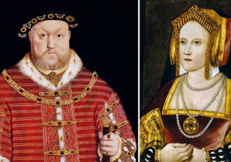 Henry VIII by Hans Holbein the Younger, 1542 and Katherine of Aragon, unknown artist, c.1520. 