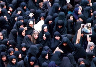 women protest during the Iranian Revolution, Tehran, 1978.