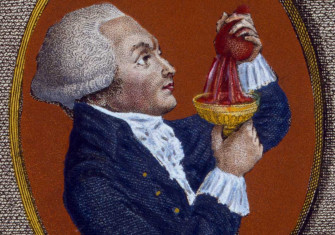 Maximilien Robespierre pressing a human heart, French engraving, c.1794.