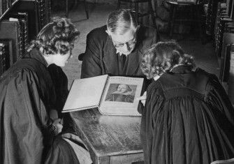 Shakespeare’s First Folio in the library of Durham University, 1950s.