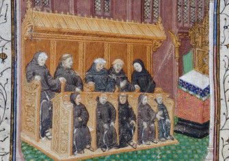 monastic choir, from the Psalter of Henry VI, French, c.1420.