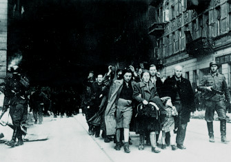 Civilian prisoners captured during the Warsaw Ghetto Uprising, 1943.