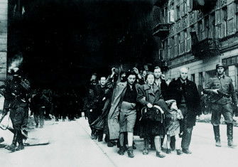 Civilian prisoners captured during the Warsaw Ghetto Uprising, 1943.