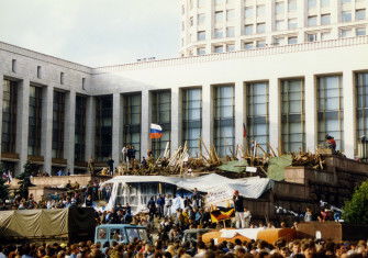 The attempted Soviet coup d'état, or August Coup, Moscow, 1991.