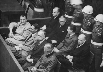 Defendants in the dock at the Nuremberg Trials, 1945.
