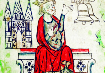 Visionary: Henry III and the facade of Westminster Abbey, from the Chronicle of England, by Peter Langtoft, 1307-27.