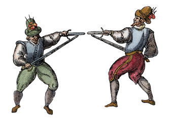 Duelling techniques illustrated in Vincentio Saviolo, his Practise, 1595.