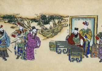 Cao Cao meeting with politician Hua Xin, Chinese, late 19th-early 20th century.