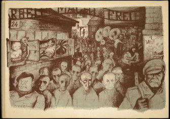 A scene from Auschwitz by Holocaust survivor Leo Haas, c. 1947. Center for Jewish History, New York. Public Domain.