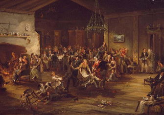 ’The Christmas Party’ by American artist Robert David Wilkie, c. 1850. MFA Boston. Public Domain.