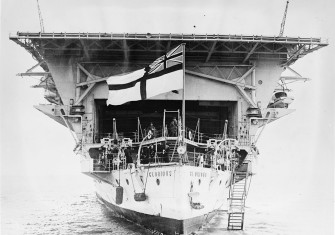 Agence Rol press photograph of HMS Glorious viewed from the bows, c. 1930.