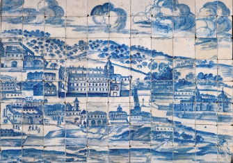 Detail from the azulejo panel ‘Great Vista of Lisbon’, showing the convento do Louriçal, convento do Beato and convento de Santos-o-Novo, c.1700. Museo Nacional do Azulejo. Photograph Carlos Monteiro/© DGPC