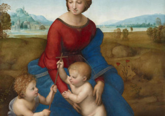 Madonna of the Meadow (Madonna with the Christ Child and Saint John the Baptist), by Raphael, 1506. Art Library/Alamy Stock Photo.
