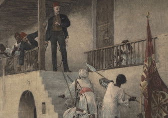 ‘The Death of General Gordon (Khartoum, 26 January 1885)’, etching by H. Dicksee after George W. Joy, 1897. Prints, Drawings and Watercolors from the Anne S.K. Brown Military Collection. Brown Digital Repository. Brown University Library. Public Domain.