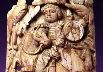 A victorious Byzantine emperor on a hunt, Egyptian ivory relief, c. 7th century. Walters Art Museum (CC0).
