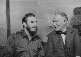 idel Castro seated with US Secretary of State Christian Herter at the Statler Hotel, New York City, 16 April 1959. Library of Congress. Public Domain.