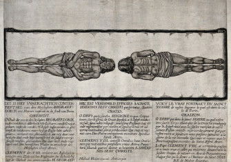 An engraving of the Shroud of Turin, by Willem de Haen. Wellcome Collection. Public Domain.