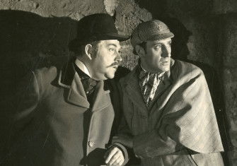 Nigel Bruce as Dr. Watson and Basil Rathbone as Sherlock Holmes in The Adventures of Sherlock Holmes, 1939. University of Washington Libraries, Special Collections.