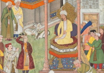 Babur receives booty and Humayun’s salute after the victory over Ibrahim Lodi in 1526, c.1596-1604. The Cleveland Museum of Art. Public Domain.