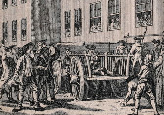 ‘Jonathan Wild pelted by the Mob on his way to Tyburn’, by Valois. Wellcome Collection. Public Domain.