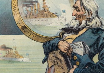 ‘Magnified security’, cover illustration for Puck, by Udo J. Keppler, 6 May 1908.