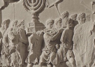 Frieze panel showing triumphant Romans carrying the seven-branched menorah from the Temple of Jerusalem from the Arch of Titus, Rome, by Edizione Brogi, c.1875-1907. Rijksmuseum. Public Domain.