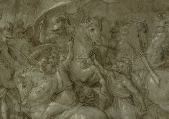 Battle between Romans and barbarians, unknown artist, 16th century. Art Institute of Chicago. Public Domain.