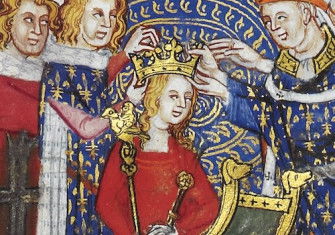 The archbishop of Rheims crowning a queen, from The Coronation Book of Charles V, King of France, c.1365-80.