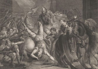 William Walworth murders Wat Tyler under the watchful eye of Richard II, by Anker Smith, 1796. Rijksmuseum. Public Domain.