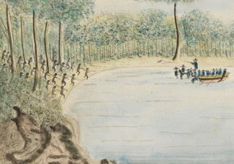 The kidnap of Bennelong, 25 November 1789, William Bradley, 1802. State Library of New South Wales. Public Domain.