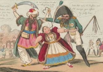 ‘Mrs Greece and her rough lovers’, Robert Seymour, 1828. Brown Digital Repository. Brown University. Public Domain.