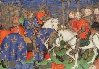 French king Philippe II’s victory at the Battle of Bouvines, from Le Miroir Historial (Vol. IV), c.1400-10. KB, National Library of the Netherlands. Public Domain.