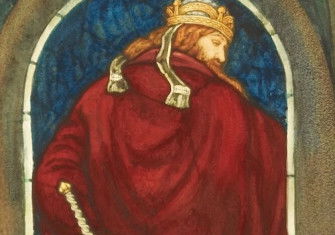 Æthelstan gives away his sister, St Editha to Sigtrid, king of Northbria, watercolour byThomas Mattews Rooke after a stained glass window by Ford Madox Brown, 1909. Birmingham Museums Trust/Birmingham Museum & Art Gallery. Public Domain.