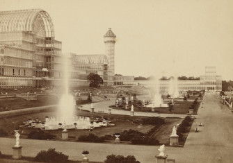 Crystal Palace front gardens, Philip H. Delamotte, c.1854. J. Paul Getty Trust. Public Domain.