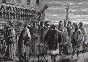 Galileo with his telescope in the Piazza San Marco, Venice. Wellcome Collection. Public Domain.