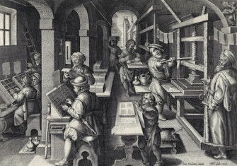 Printing office, woodcut after Jan van der Straet, c.1589-93. Rijksmuseum. Public Domain.
